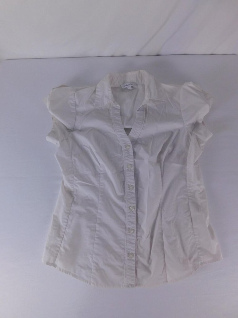 Calvin Klein Blouse Womens M White Short Sleeve Collared Button Front Top